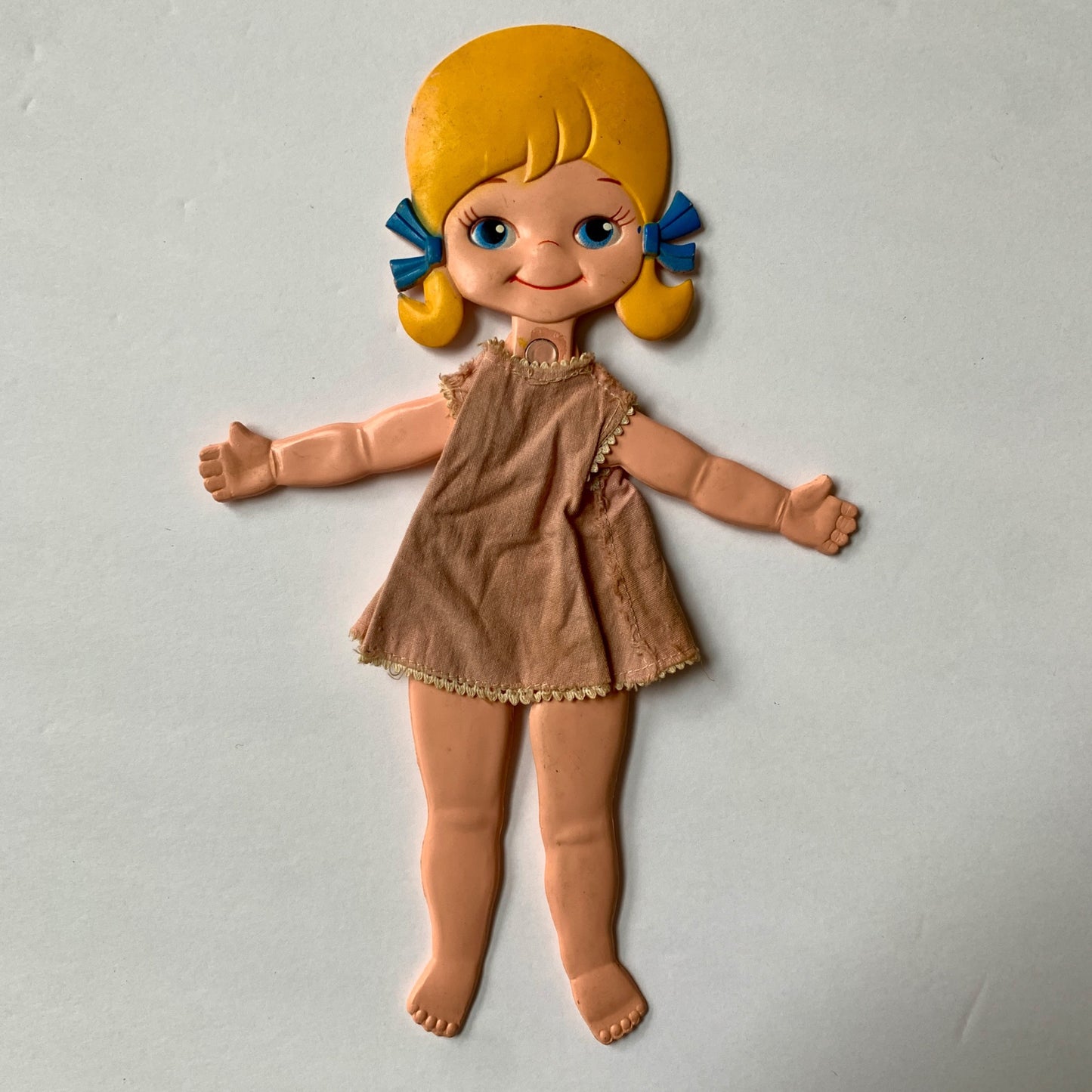 Vintage 1970s Skinny Jinny Doll With Dress Flat Posable Articulating