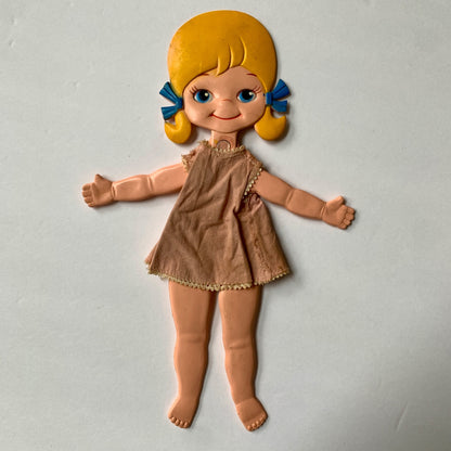 Vintage 1970s Skinny Jinny Doll With Dress Flat Posable Articulating