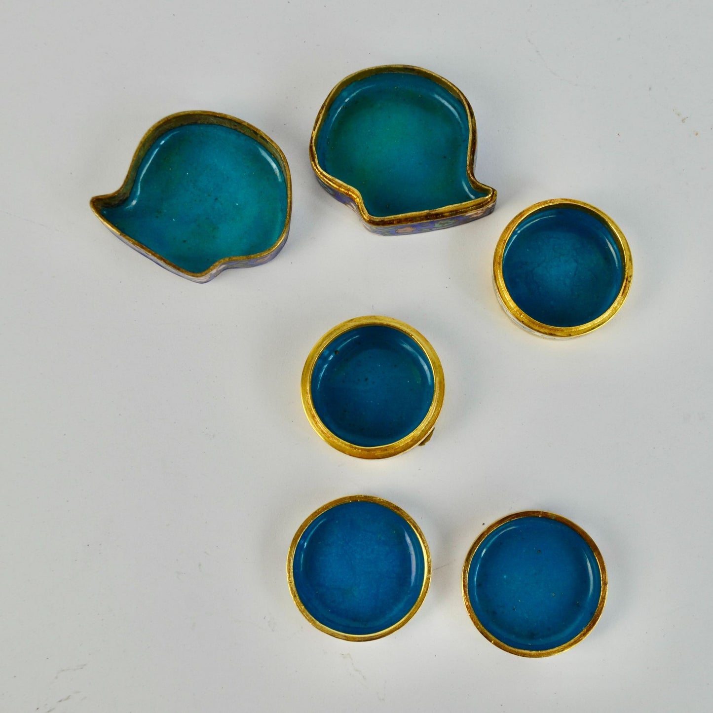 3 Vintage Cloisonné Trinket Pill Boxes Set Fish & Floral Enamel Bronze