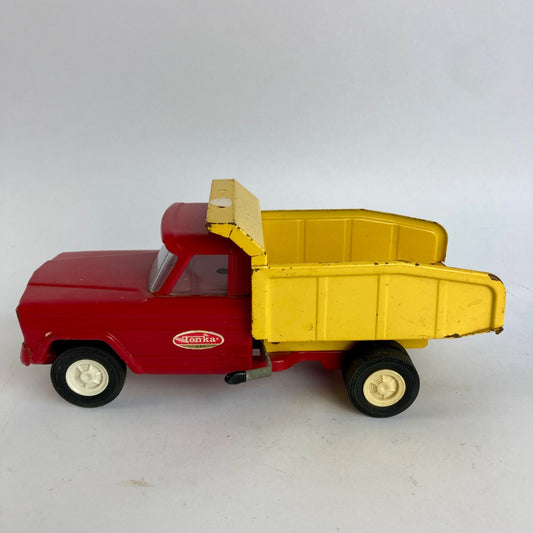Vintage Tonka Toys Jeep Dump Truck Pressed Steel Red Yellow WORKS!