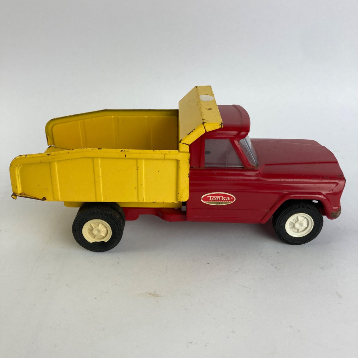 Vintage Tonka Toys Jeep Dump Truck Pressed Steel Red Yellow WORKS!