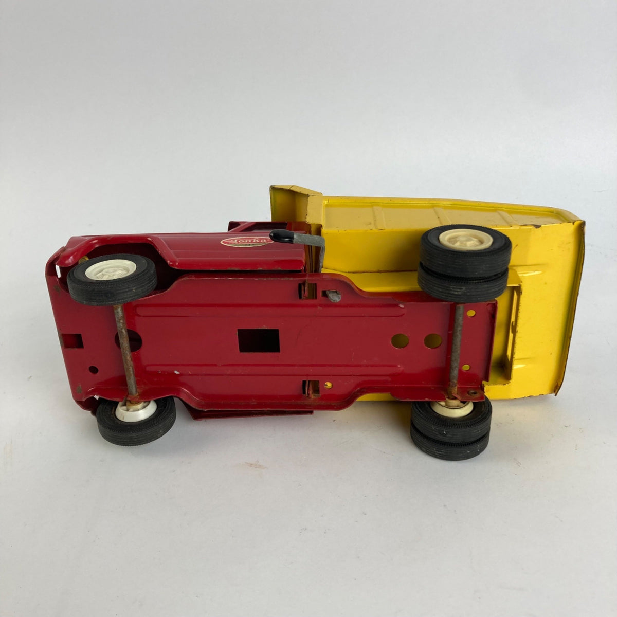 Vintage Tonka Toys Jeep Dump Truck Pressed Steel Red Yellow WORKS!