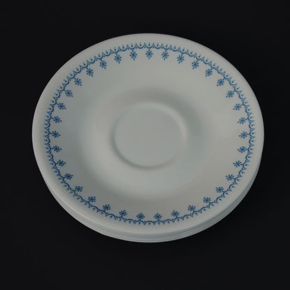Corelle Corning Snowflake Blue Garland Saucers Lot of 6