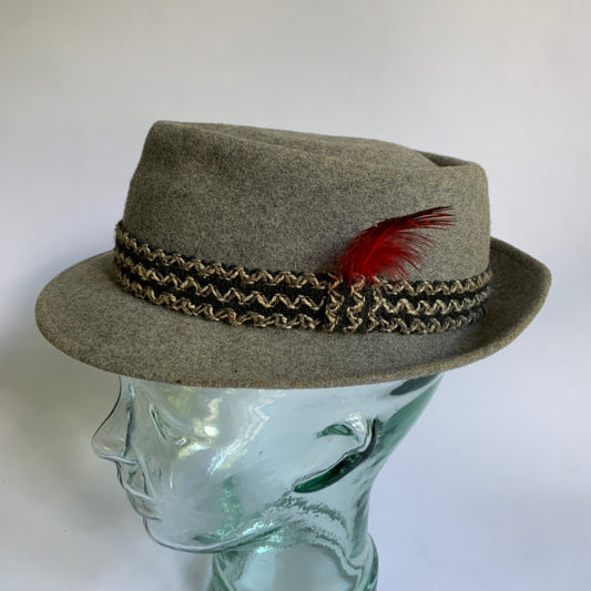 J. A. Miller Co. St. Paul MN Vintage Fedora Felt Microfelt Hat Gray Feathered Wool Size 7