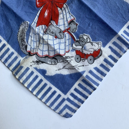 VINTAGE Child’s Handkerchief Hanky Cat Mouse Baby Buggy