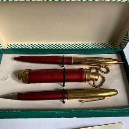 Windsor Pen Set Maroon Gold Vintage In Box with Papers