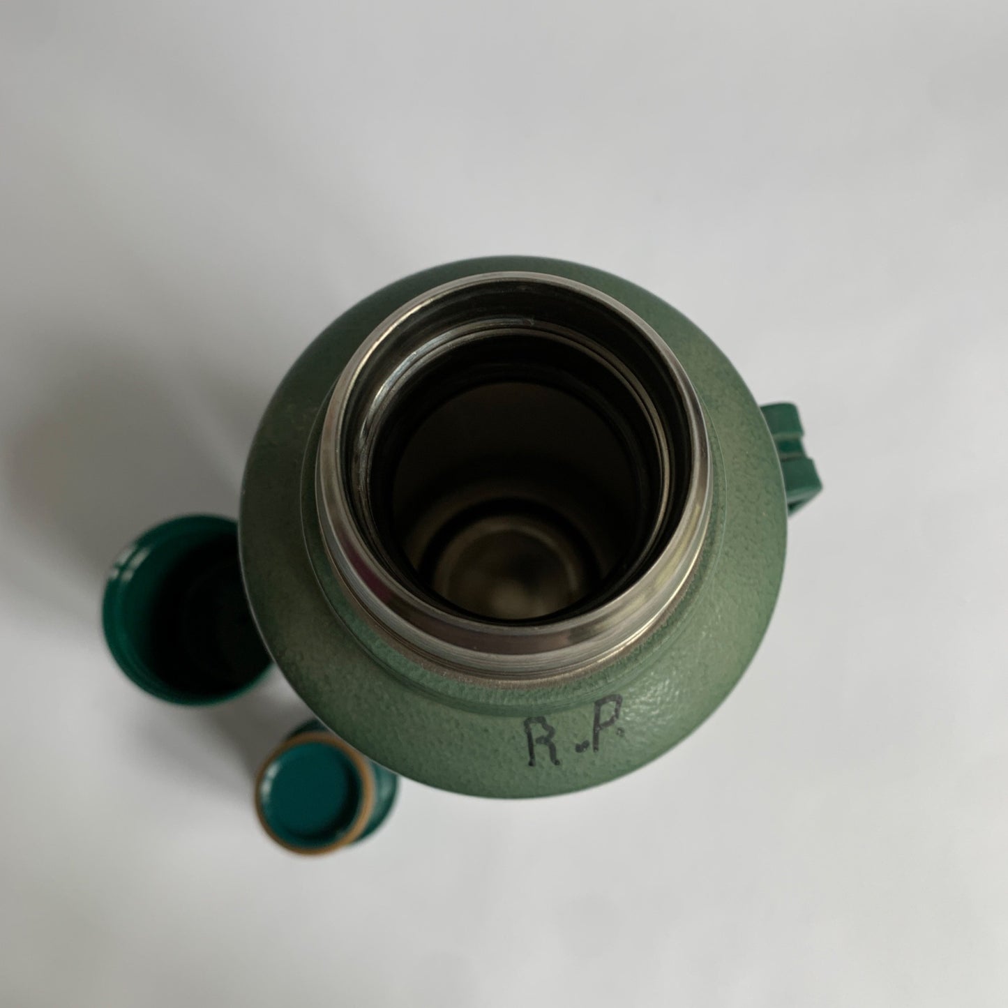 Stanley Vintage Green Thermos Handled Metal 2 Quart Vaccum Bottle Hammertone Green