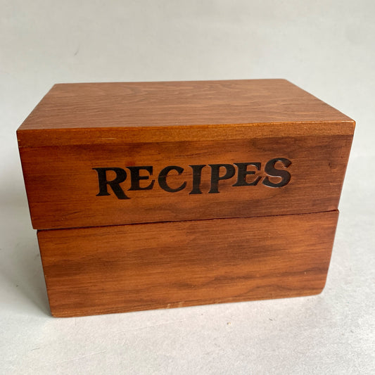 Vintage Wooden Recipe Box With Blank Cards and Dividers