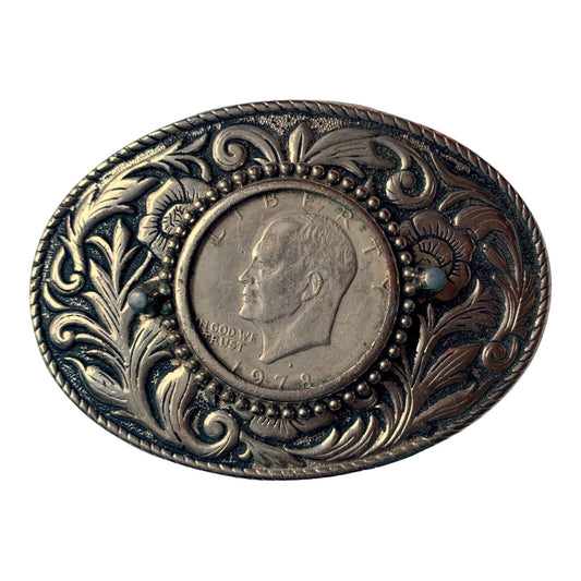 Vintage Belt Buckle 1978 Eisenhower Dollar Coin