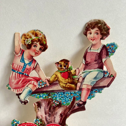 Vintage See-Saw Valentine Card Made in Germany Mechanical