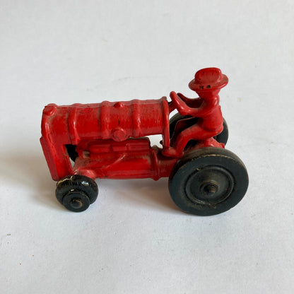 Vintage Arcade Fordson Tractor Cast Iron Toy Red w/ Farmer Man Antique 3.5"