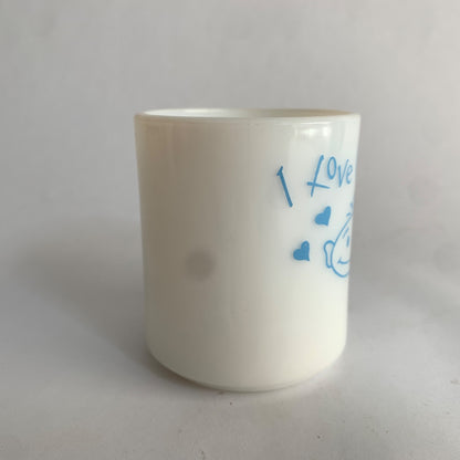 Vintage I Love Grandma Milk Glass Mug White Blue