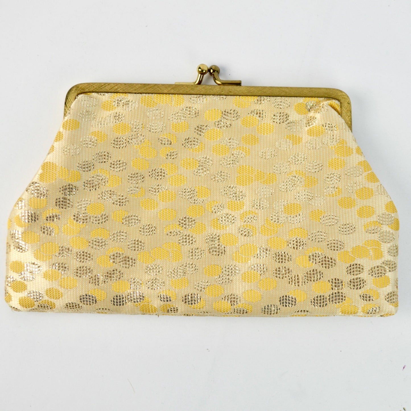 Vintage Gold & Yellow Polka Dot Clutch Purse With Kiss Lock Closure