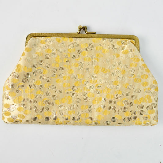 Vintage Gold & Yellow Polka Dot Clutch Purse With Kiss Lock Closure