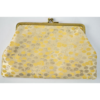 Vintage Gold & Yellow Polka Dot Clutch Purse With Kiss Lock Closure