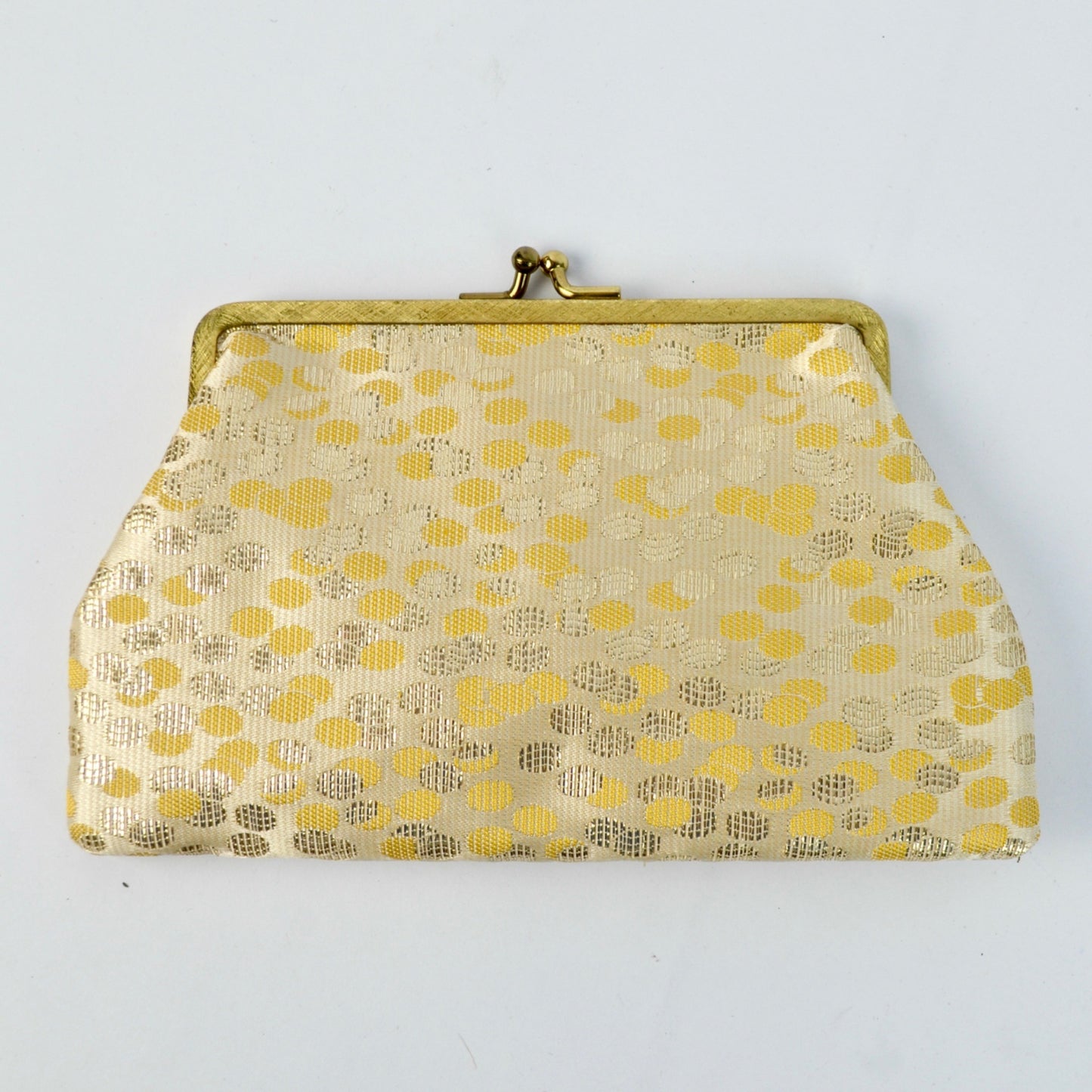 Vintage Gold & Yellow Polka Dot Clutch Purse With Kiss Lock Closure