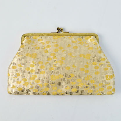 Vintage Gold & Yellow Polka Dot Clutch Purse With Kiss Lock Closure