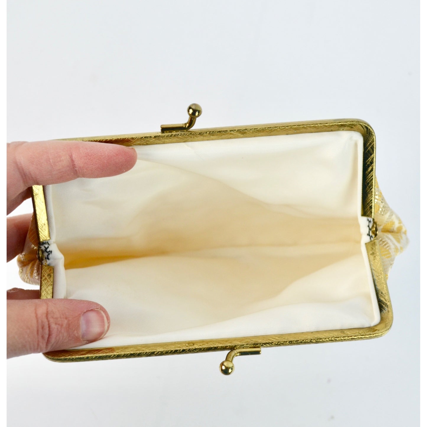 Vintage Gold & Yellow Polka Dot Clutch Purse With Kiss Lock Closure