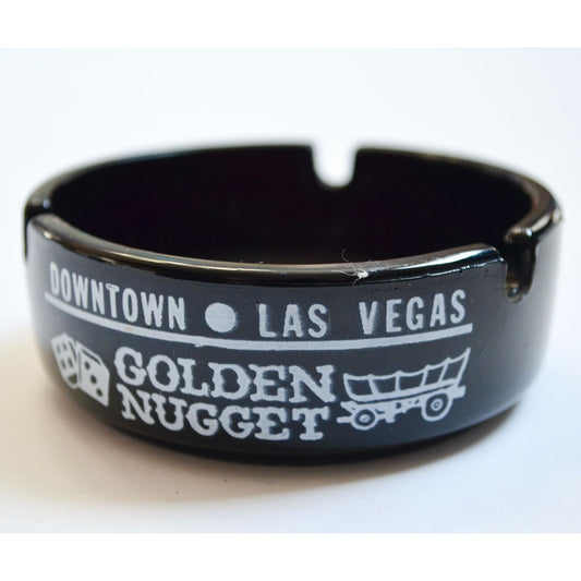 Golden Nugget Gambling Hall Las Vegas Nevada Black Glass Ashtray Vintage