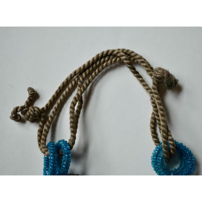 Art Deco Vintage Teal Glass Beaded Drawstring Handbag