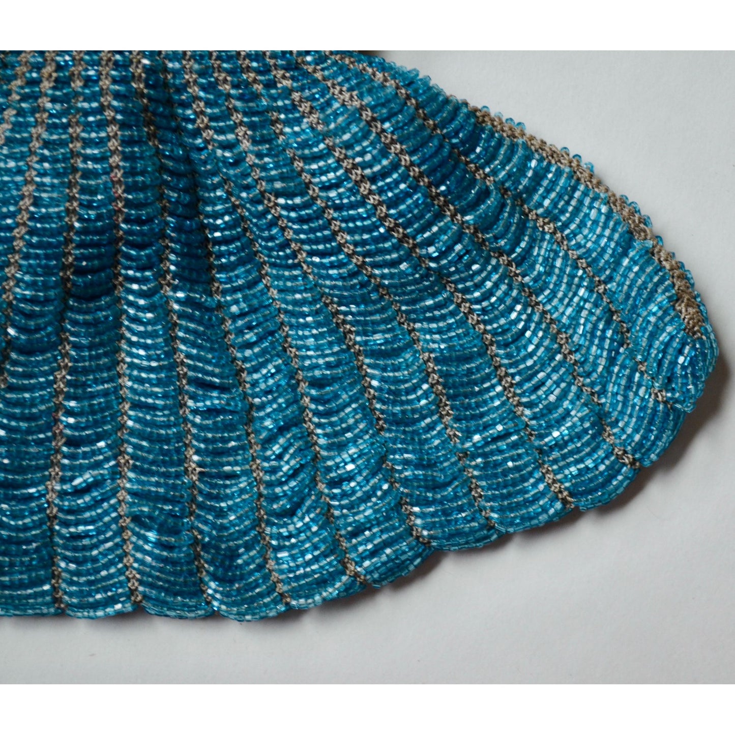 Art Deco Vintage Teal Glass Beaded Drawstring Handbag