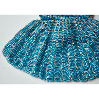 Art Deco Vintage Teal Glass Beaded Drawstring Handbag