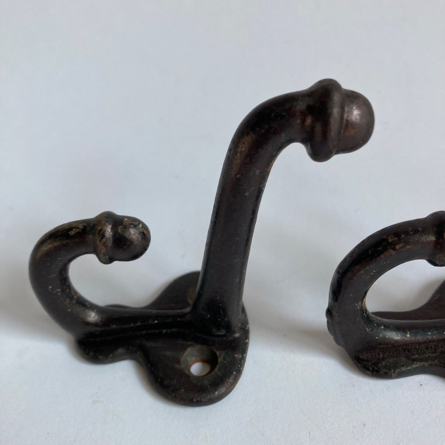 Lot 3 Antique Cast Iron Double Acorn Tip Coat Hooks Hat Vintage Original