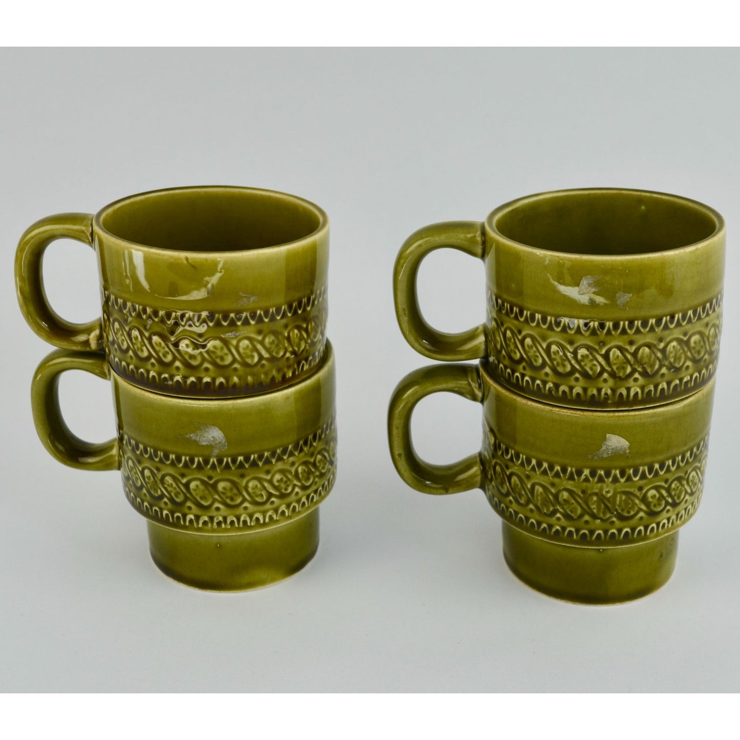 Japan Avocado Green Vintage Coffee Mugs Stacking Set of 4