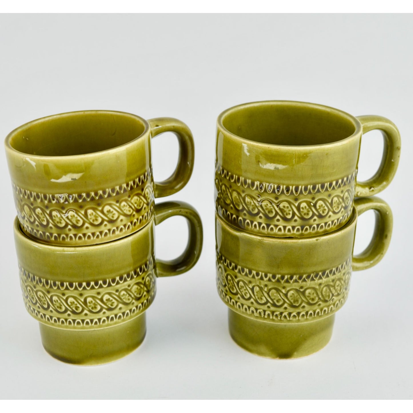 Japan Avocado Green Vintage Coffee Mugs Stacking Set of 4