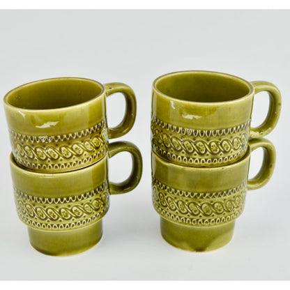 Japan Avocado Green Vintage Coffee Mugs Stacking Set of 4