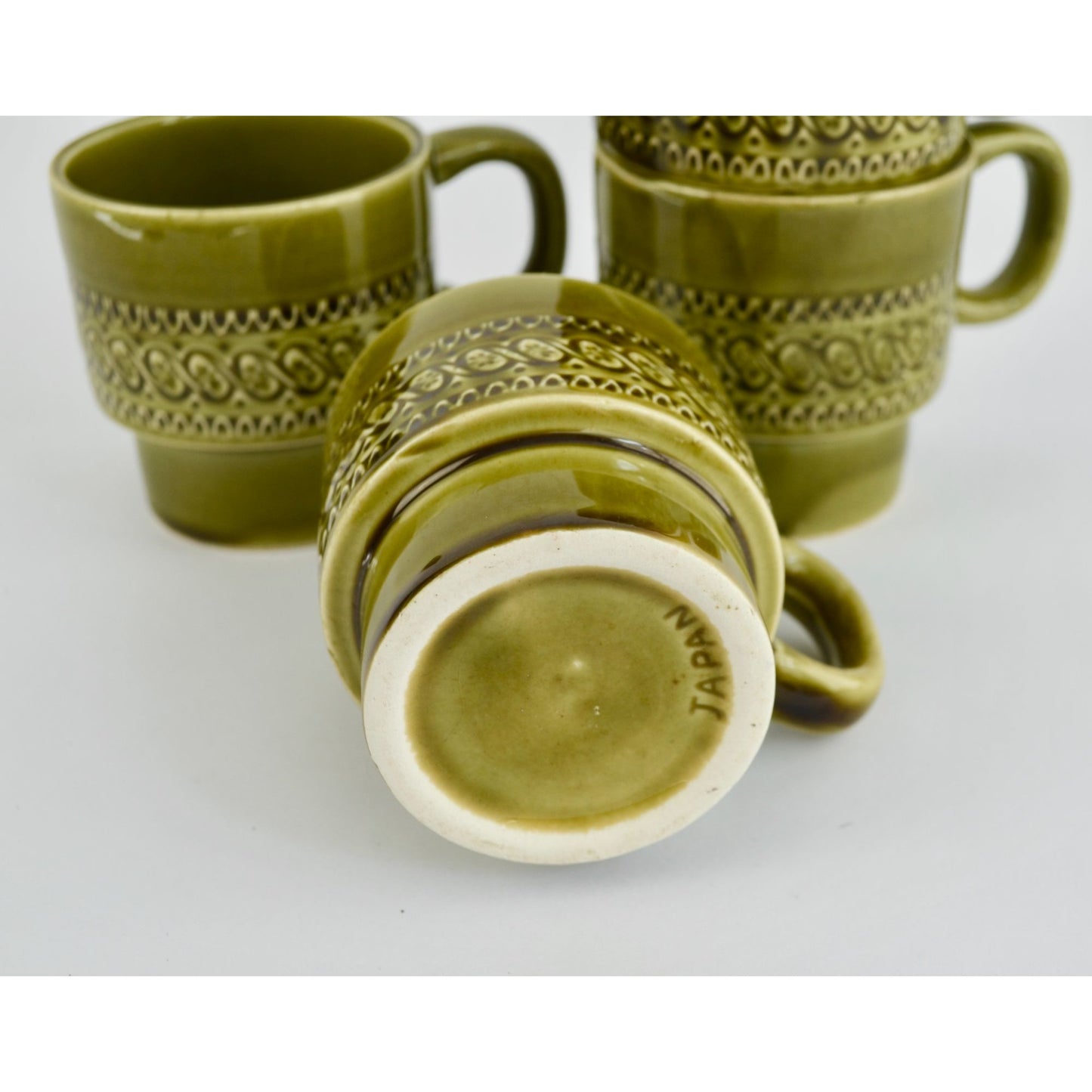 Japan Avocado Green Vintage Coffee Mugs Stacking Set of 4