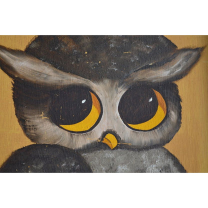 Vintage Owl On Branch Folk Art Handpainted BIG EYES MCM Signed