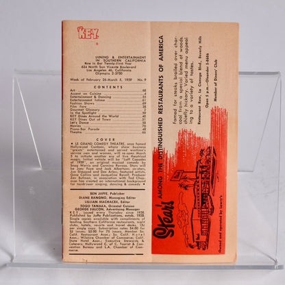 Key Dining Entertainment Southern California Catalog 1959 Vintage