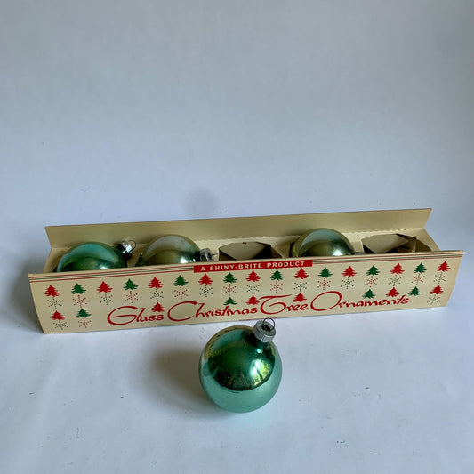 Shiny-Brite Glass Christmas Ornaments Box Vintage 4 Bulbs