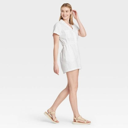 Universal Thread Short Sleeve White Linen Jumpsuit Romper XXL New