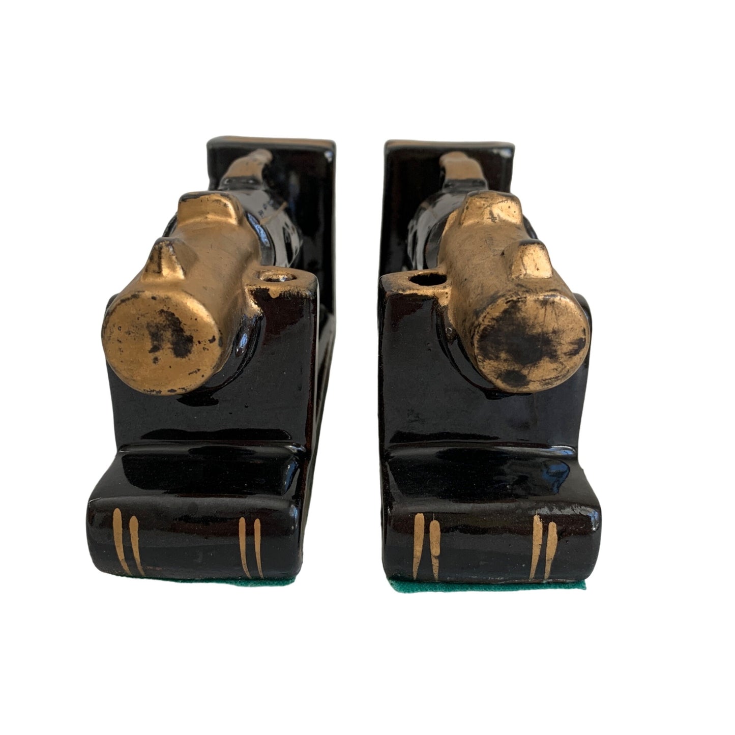 Pair Black Gold Pistol Bookends Japan Ceramic