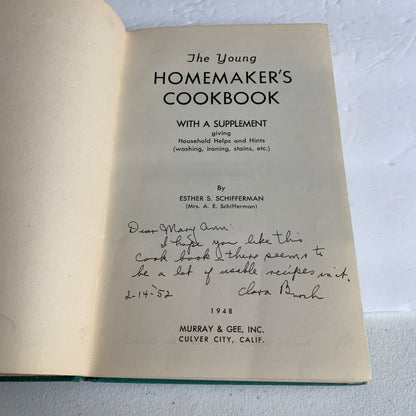1948 The Young Homemaker's Cookbook Esther Schifferman Vintage Book