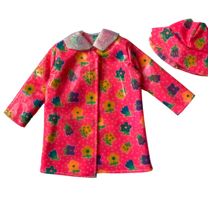Barbie Mattel Fashion Avenue Pink Floral Raincoat Jacket Boots Umbrella Hat