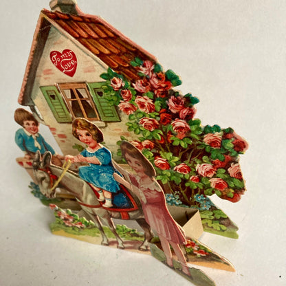 Vintage 3D Pop-Out Valentine Card "To My Love" Embossed Girl Riding Donkey