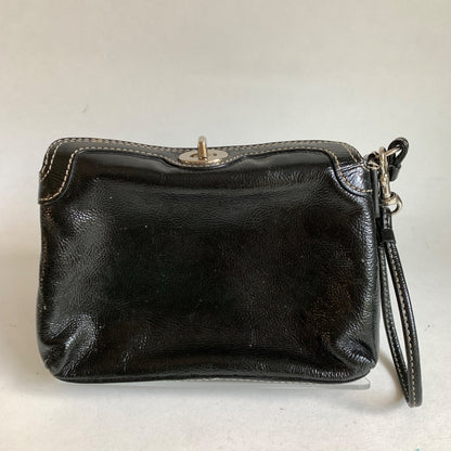 Coach Black Patent Leather Turnlock Silver Wristlet Fold Over