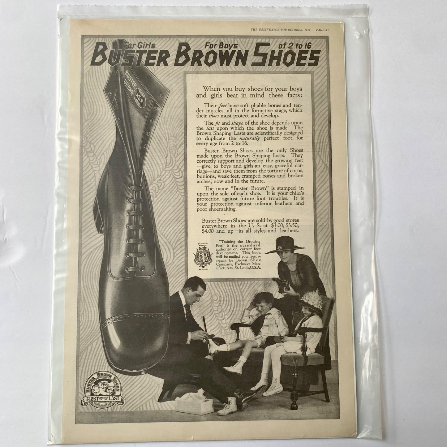 Buster Brown Shoes Magazine Ad Page from The Delineator October 1918 ANTIQUE