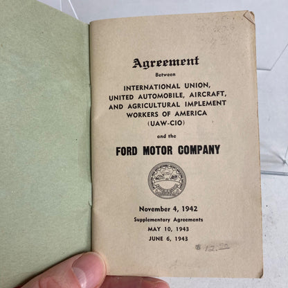 RARE 1942-43 Ford Motor Company Union Agreement Book Vintage UAW Contract WWII