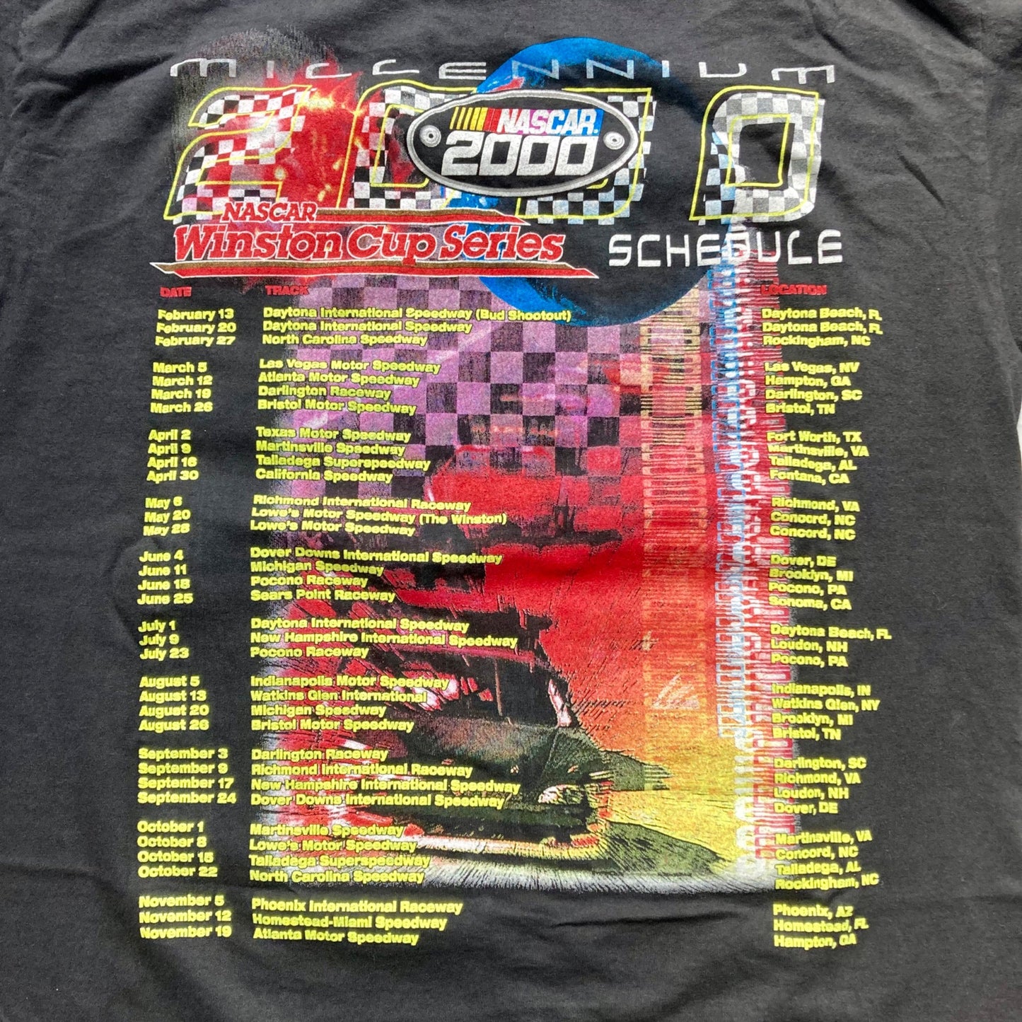 Vintage NASCAR Winston Cup Series Schedule T-Shirt Mens L New Era Millennium 2000