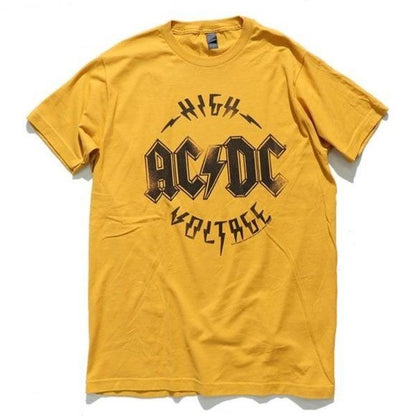 AC/DC High Voltage Short Sleeve Graphic T-Shirt Yellow NEW