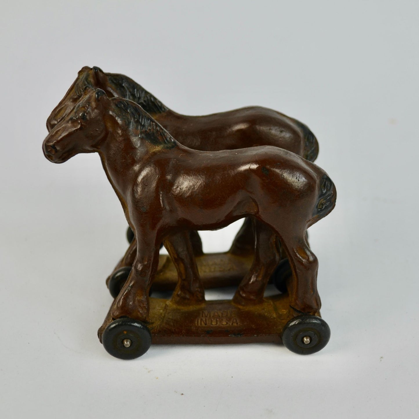 Auburn Rubber Toy Company Draft Double Horses Wheeled AS IS