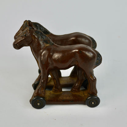 Auburn Rubber Toy Company Draft Double Horses Wheeled AS IS