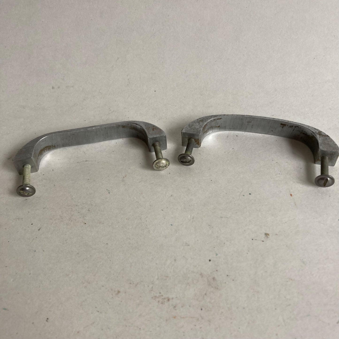 Lot 2 Vintage Chrome Metal Drawer Pulls Curved Silver w/ Screws