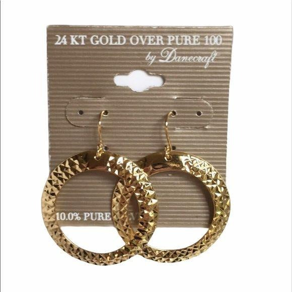 Danecraft 24KT Over Gold Hoop Earrings New