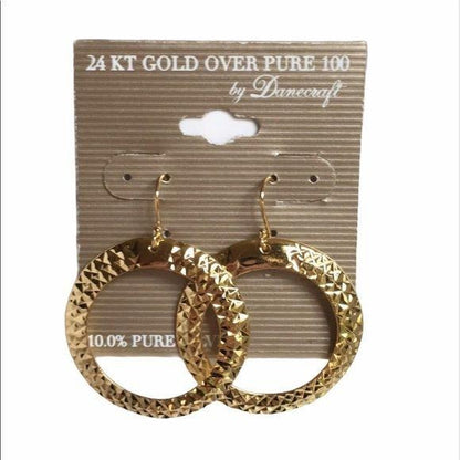 Danecraft 24KT Over Gold Hoop Earrings New