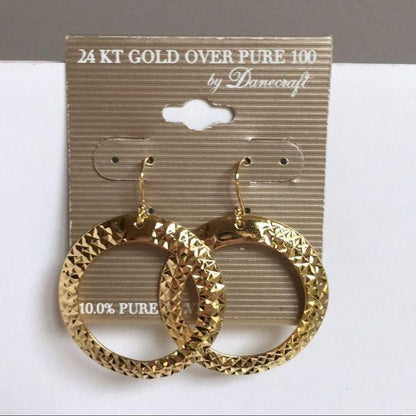Danecraft 24KT Over Gold Hoop Earrings New